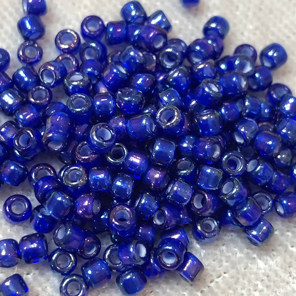 8/0 White Colorlined Cobalt AB 331B Japanese Seed Beads