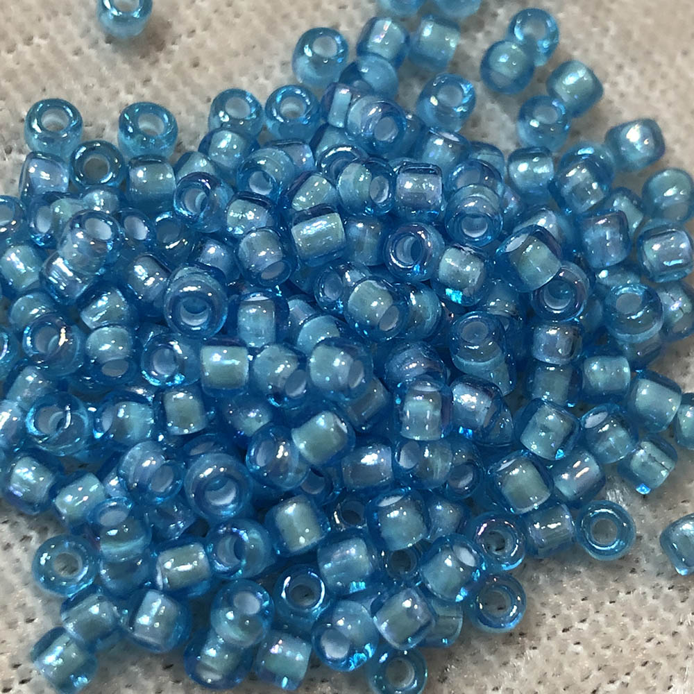 8/0 White Colorlined Sky Blue AB 331C Japanese Seed Beads